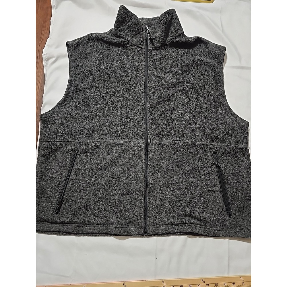 Columbia Fleece Vest Mens 2XL Gray Full Zip Sleeveless Jacket Outdoor Poly